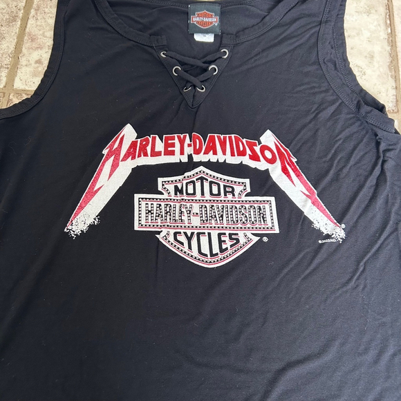 Women's Harley-Davidson Tank Top Size 1XL Black Lace Up Super Soft & Flowy Sprin - Picture 5 of 9